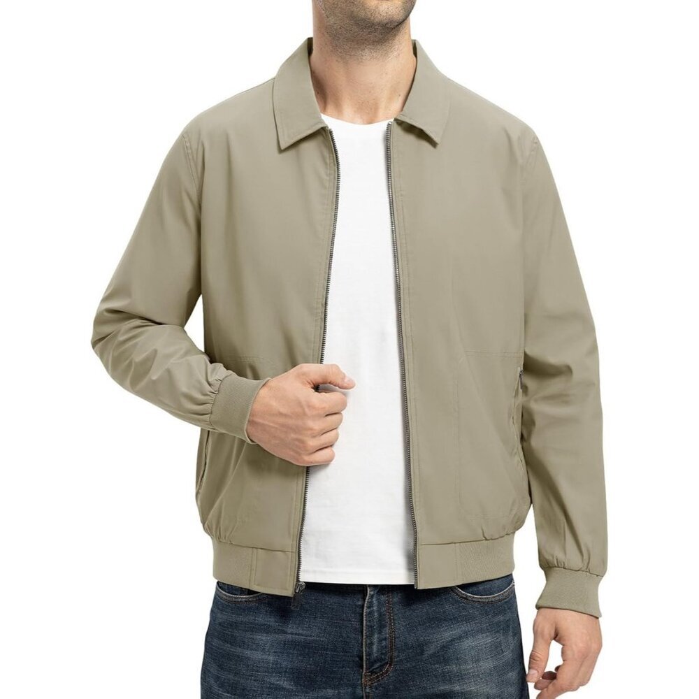 Men's Jackets Coats Golf Khaki Casual Stylish Lightweight Track Laydown Collar